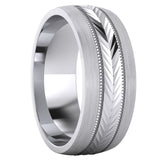 Heavy Sterling Silver 8mm Mens Wedding Band Arrow Patterned Ring Comfort Fit Brushed