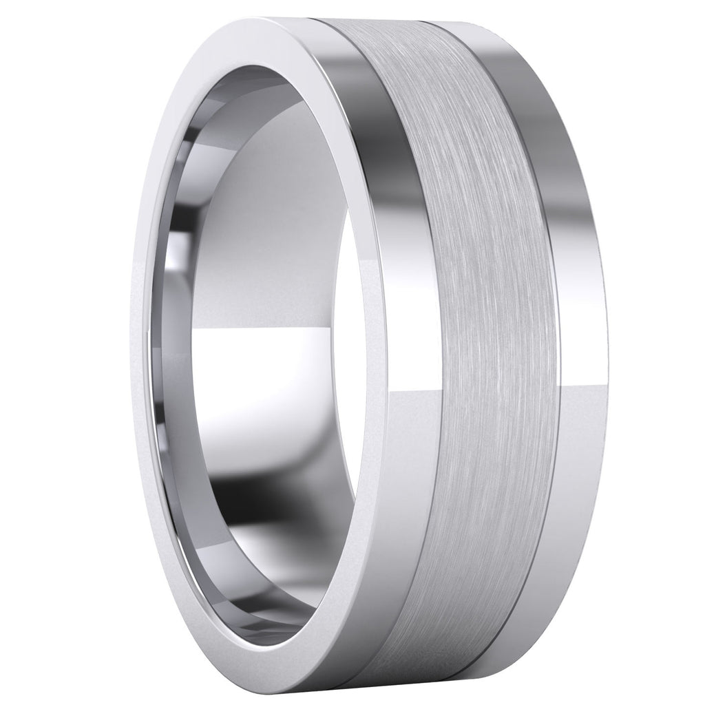 Heavy Solid Sterling Silver 8mm Flat Court Shape Brushed Center Polished Sides Mens Ring Wedding Band