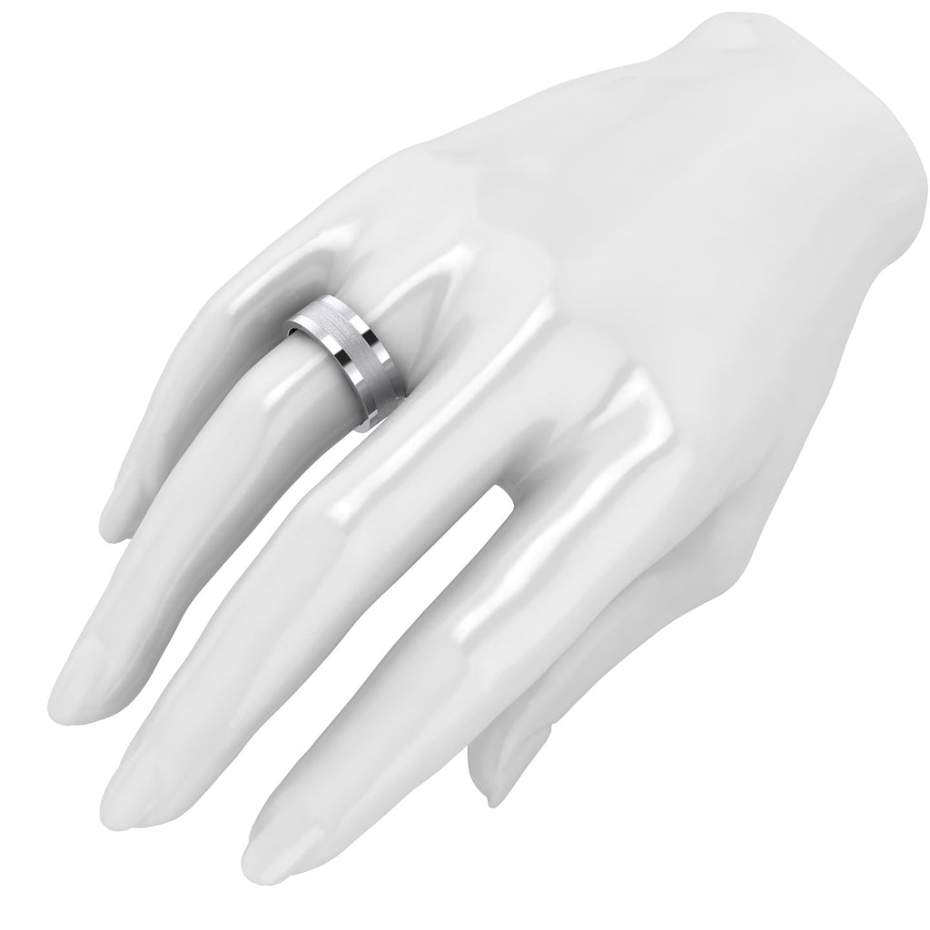 Heavy Solid Sterling Silver 8mm Flat Court Shape Brushed Center Polished Sides Mens Ring Wedding Band