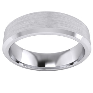 Heavy Solid Sterling Silver 6mm Flat Court Shape Matt Centre Polished Bevel Edges Mens Wedding Ring Plain Band