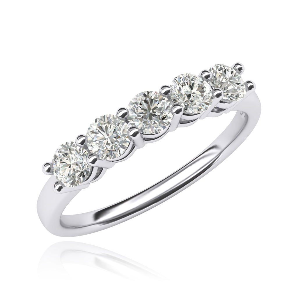 14k White Gold Eternal Five Stones Anniversary Ring Simulated Brilliant Diamonds Eternity ring 1.25ctw for Women