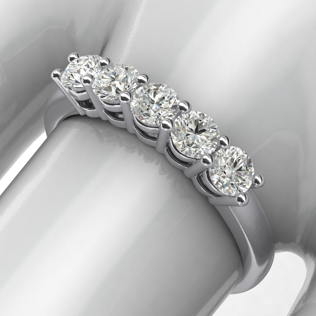 10k White Gold Eternal Five Stones Anniversary Ring Simulated Brilliant Diamonds Eternity ring 1.25ctw for Women