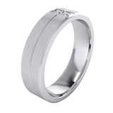 Heavy Sterling Silver 6mm Unisex Wedding Band Simulated Diamonds Ring Comfort Fit Grooved Brushed Bevelled Edges
