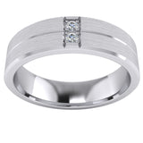 Heavy Sterling Silver 6mm Unisex Wedding Band Simulated Diamonds Ring Comfort Fit Grooved Brushed Bevelled Edges