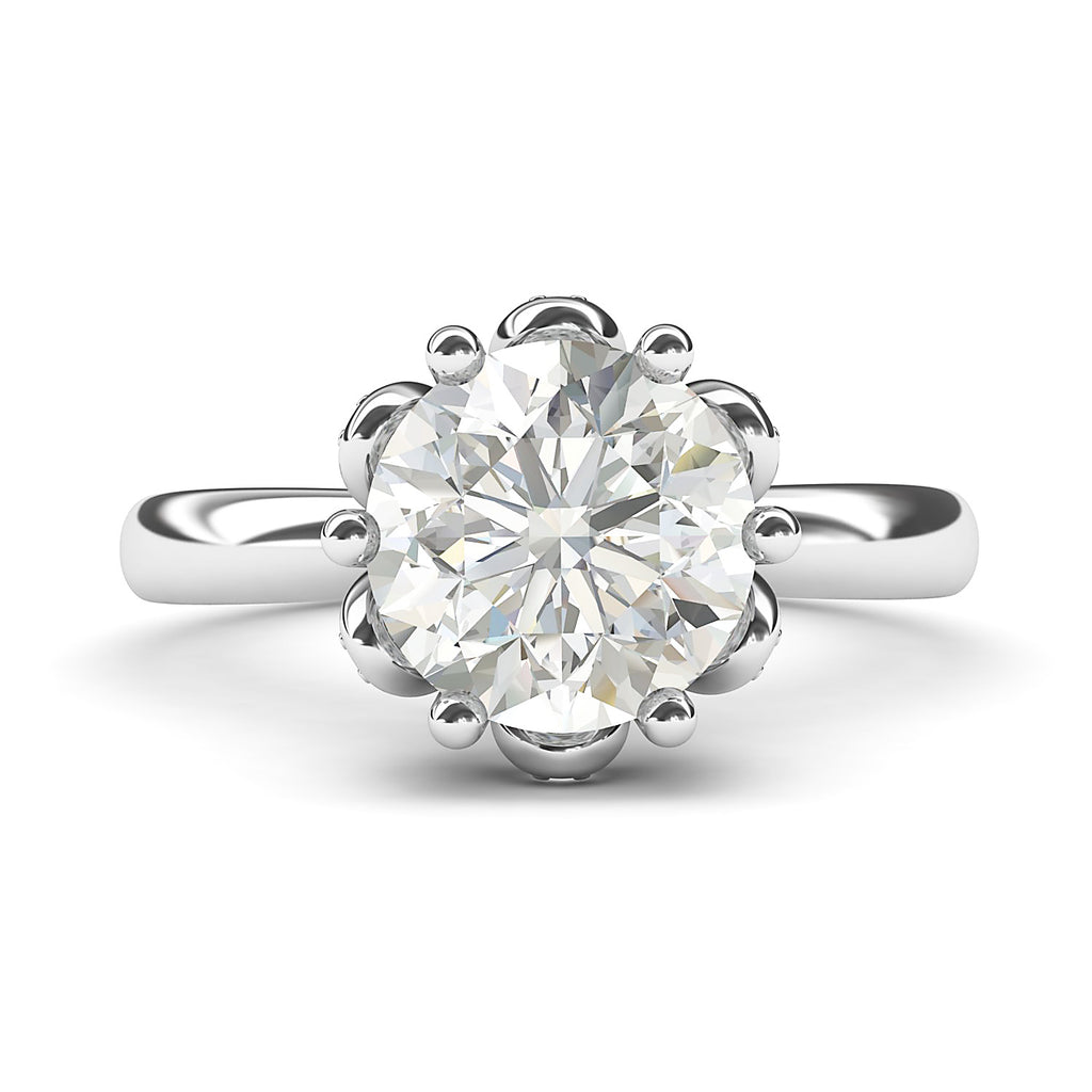 Solid Sterling Silver Romantic Flower Style 6-Prong Set 2.0 CT Simulated Diamond Engagement Ring