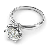 Solid Sterling Silver Romantic Flower Style 6-Prong Set 2.0 CT Simulated Diamond Engagement Ring