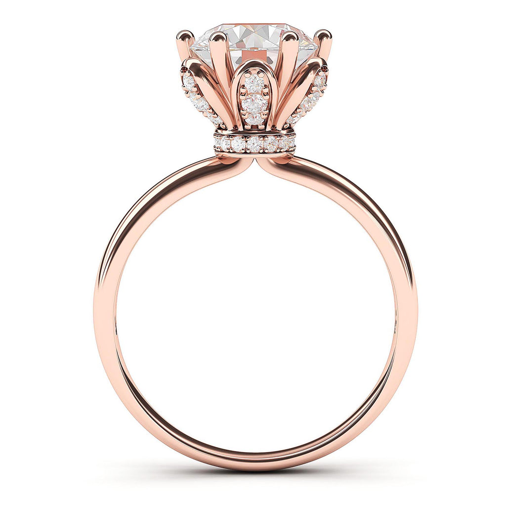 14k Rose Gold Romantic Flower Style 6-Prong Set 2.0 CT Simulated Diamond Engagement Ring