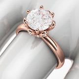 10k Rose Gold Romantic Flower Style 6-Prong Set 2.0 CT Simulated Diamond Engagement Ring