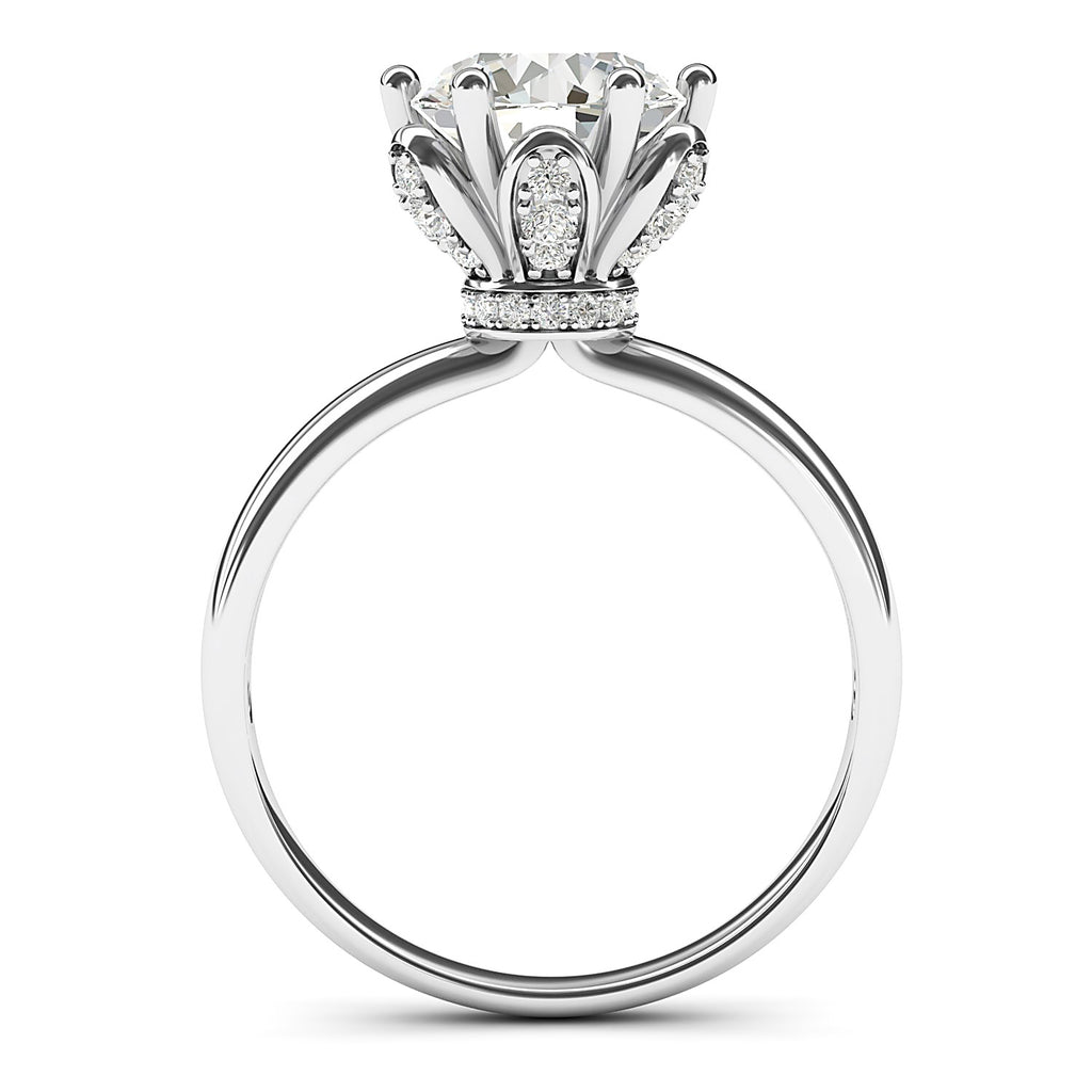 10k White Gold Romantic Flower Style 6-Prong Set 2.0 CT Simulated Diamond Engagement Ring