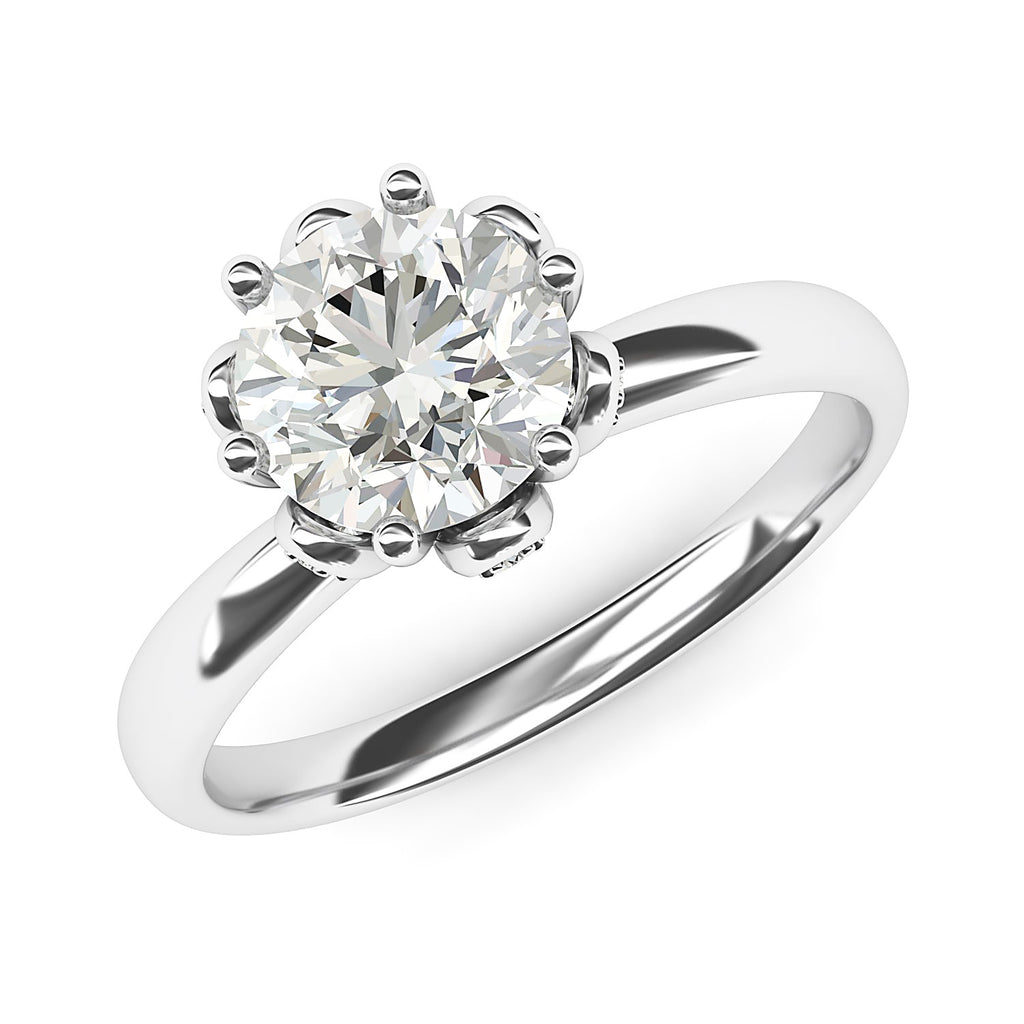 10k White Gold Romantic Flower Style 6-Prong Set 2.0 CT Simulated Diamond Engagement Ring