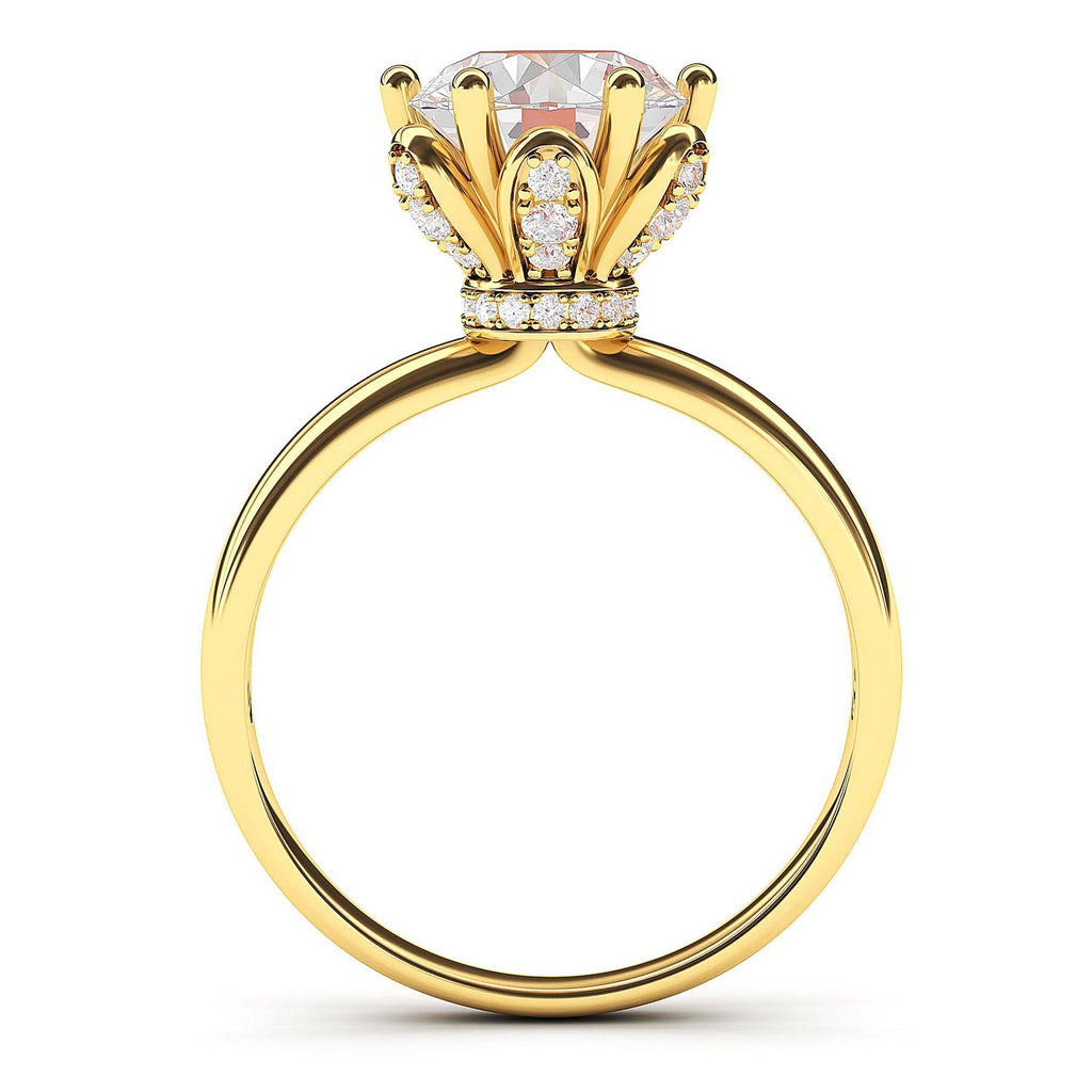 10k Yellow Gold Romantic Flower Style 6-Prong Set 2.0 CT Simulated Diamond Engagement Ring