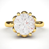 14k Yellow Gold Romantic Flower Style 6-Prong Set 2.0 CT Simulated Diamond Engagement Ring