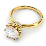 14k Yellow Gold Romantic Flower Style 6-Prong Set 2.0 CT Simulated Diamond Engagement Ring