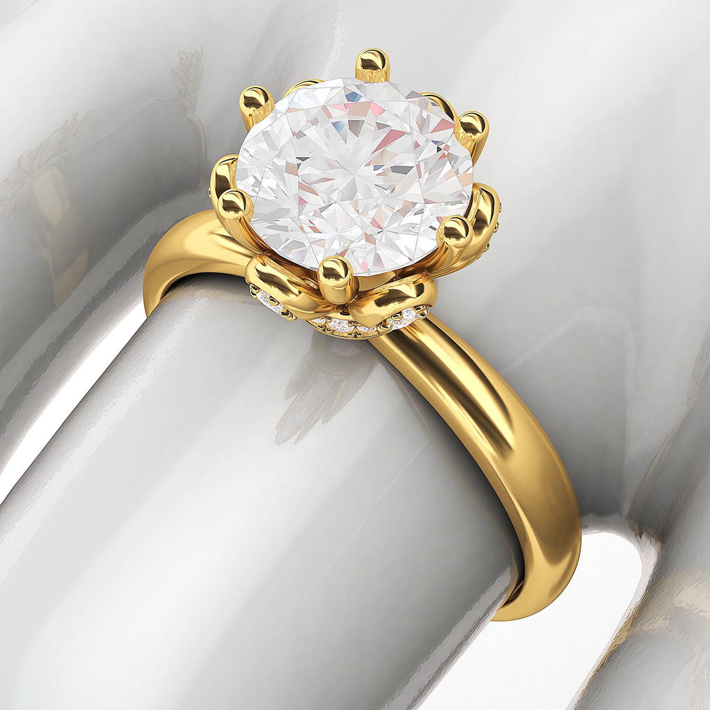 10k Yellow Gold Romantic Flower Style 6-Prong Set 2.0 CT Simulated Diamond Engagement Ring