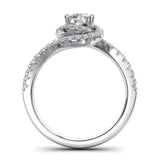 Women Solid Sterling Silver Opulence Twisting Halo 1 Carat Simulated Brilliant Round Diamond Engagement Ring