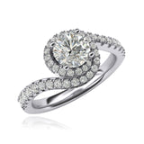 Women Solid Sterling Silver Opulence Twisting Halo 1 Carat Simulated Brilliant Round Diamond Engagement Ring