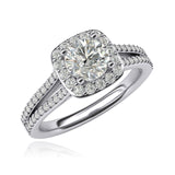 Women Solid Sterling Silver 1.0ctw Simulated Brilliant Round Diamond Engagement Ring Cushion Shape Halo Split Shank