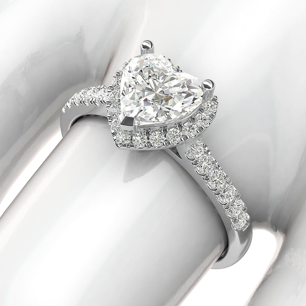 Sterling Silver Simulated Heart shaped Diamond Halo Engagement Ring wi LANDA JEWEL