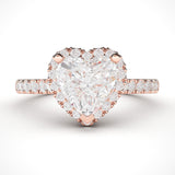 10k Rose Gold Simulated Heart-shaped Diamond Halo Engagement Ring with Side Stones Promise Bridal Ring