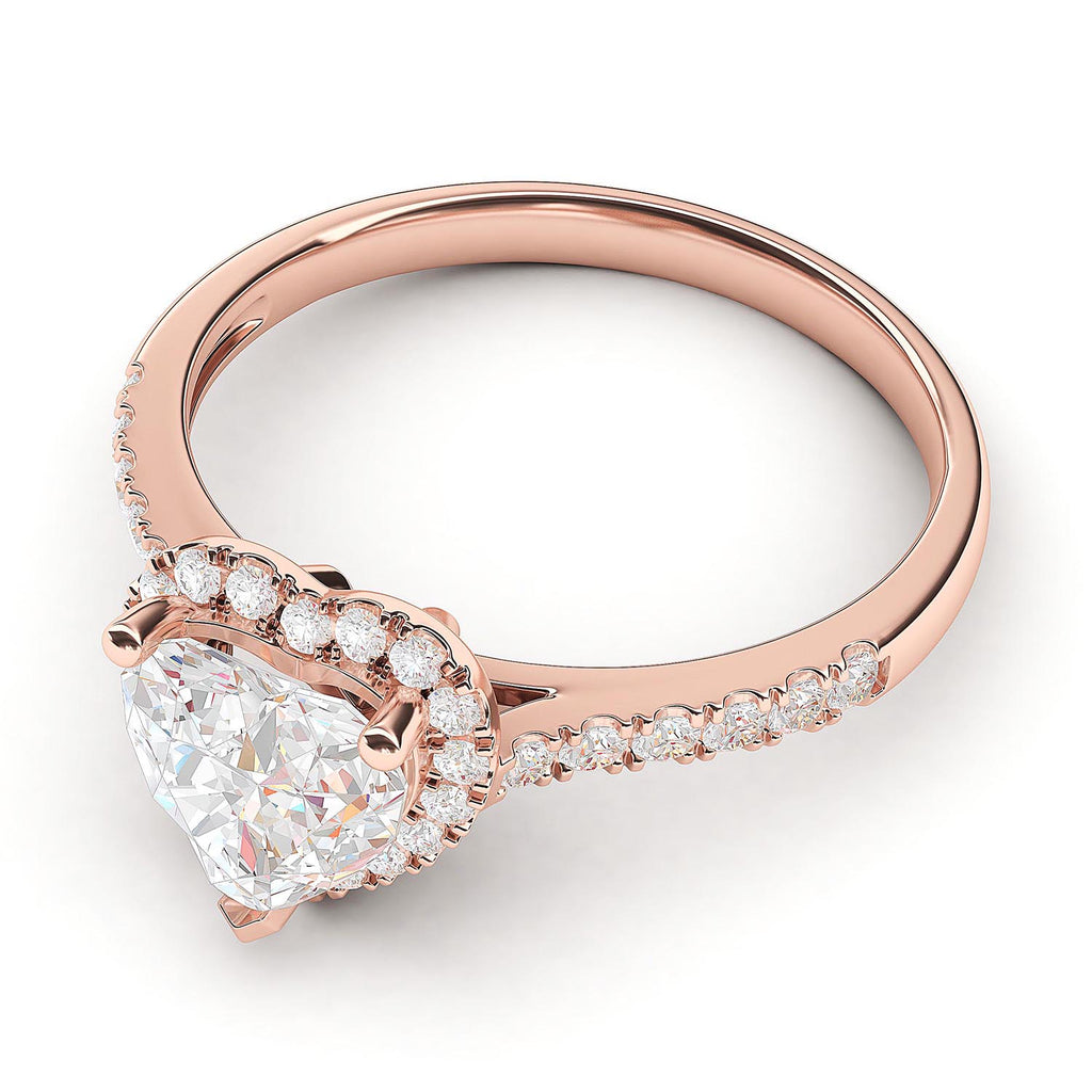 14k Rose Gold Simulated Heart-shaped Diamond Halo Engagement Ring with Side Stones Promise Bridal Ring