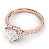 10k Rose Gold Simulated Heart-shaped Diamond Halo Engagement Ring with Side Stones Promise Bridal Ring