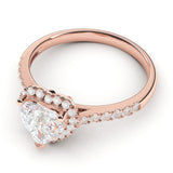 14k Rose Gold Simulated Heart-shaped Diamond Halo Engagement Ring with Side Stones Promise Bridal Ring