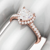 10k Rose Gold Simulated Heart-shaped Diamond Halo Engagement Ring with Side Stones Promise Bridal Ring