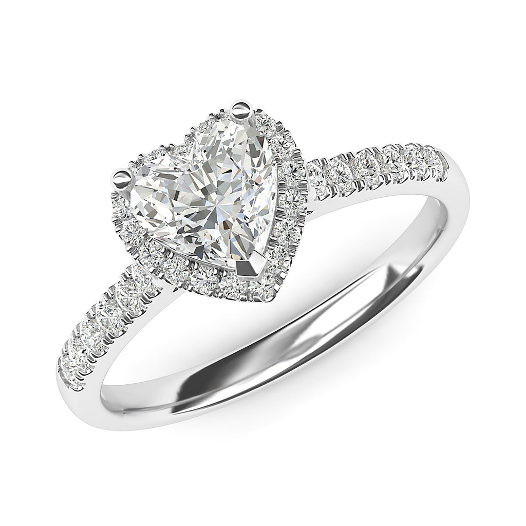 14k White Gold Simulated Heart-shaped Diamond Halo Engagement Ring with Side Stones Promise Bridal Ring