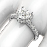 14k White Gold Simulated Heart-shaped Diamond Halo Engagement Ring with Side Stones Promise Bridal Ring