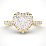 14k Yellow Gold Simulated Heart-shaped Diamond Halo Engagement Ring with Side Stones Promise Bridal Ring