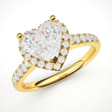 14k Yellow Gold Simulated Heart-shaped Diamond Halo Engagement Ring with Side Stones Promise Bridal Ring
