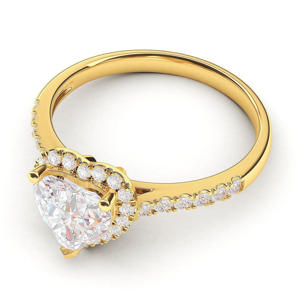 14k Yellow Gold Simulated Heart-shaped Diamond Halo Engagement Ring with Side Stones Promise Bridal Ring