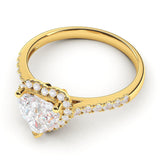 14k Yellow Gold Simulated Heart-shaped Diamond Halo Engagement Ring with Side Stones Promise Bridal Ring