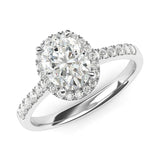 Sterling Silver Simulated Oval Cut Diamond Halo Engagement Ring with Side Stones Promise Bridal Ring