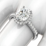 Sterling Silver Simulated Oval Cut Diamond Halo Engagement Ring with Side Stones Promise Bridal Ring