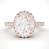 10k Rose Gold Simulated Oval Cut Diamond Halo Engagement Ring with Side Stones Promise Bridal Ring