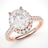 10k Rose Gold Simulated Oval Cut Diamond Halo Engagement Ring with Side Stones Promise Bridal Ring