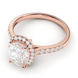 14k Rose Gold Simulated Oval Cut Diamond Halo Engagement Ring with Side Stones Promise Bridal Ring