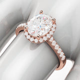 10k Rose Gold Simulated Oval Cut Diamond Halo Engagement Ring with Side Stones Promise Bridal Ring