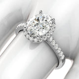 14k White Gold Simulated Oval Cut Diamond Halo Engagement Ring with Side Stones Promise Bridal Ring