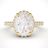 14k Yellow Gold Simulated Oval Cut Diamond Halo Engagement Ring with Side Stones Promise Bridal Ring