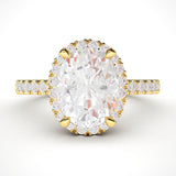 10k Yellow Gold Simulated Oval Cut Diamond Halo Engagement Ring with Side Stones Promise Bridal Ring