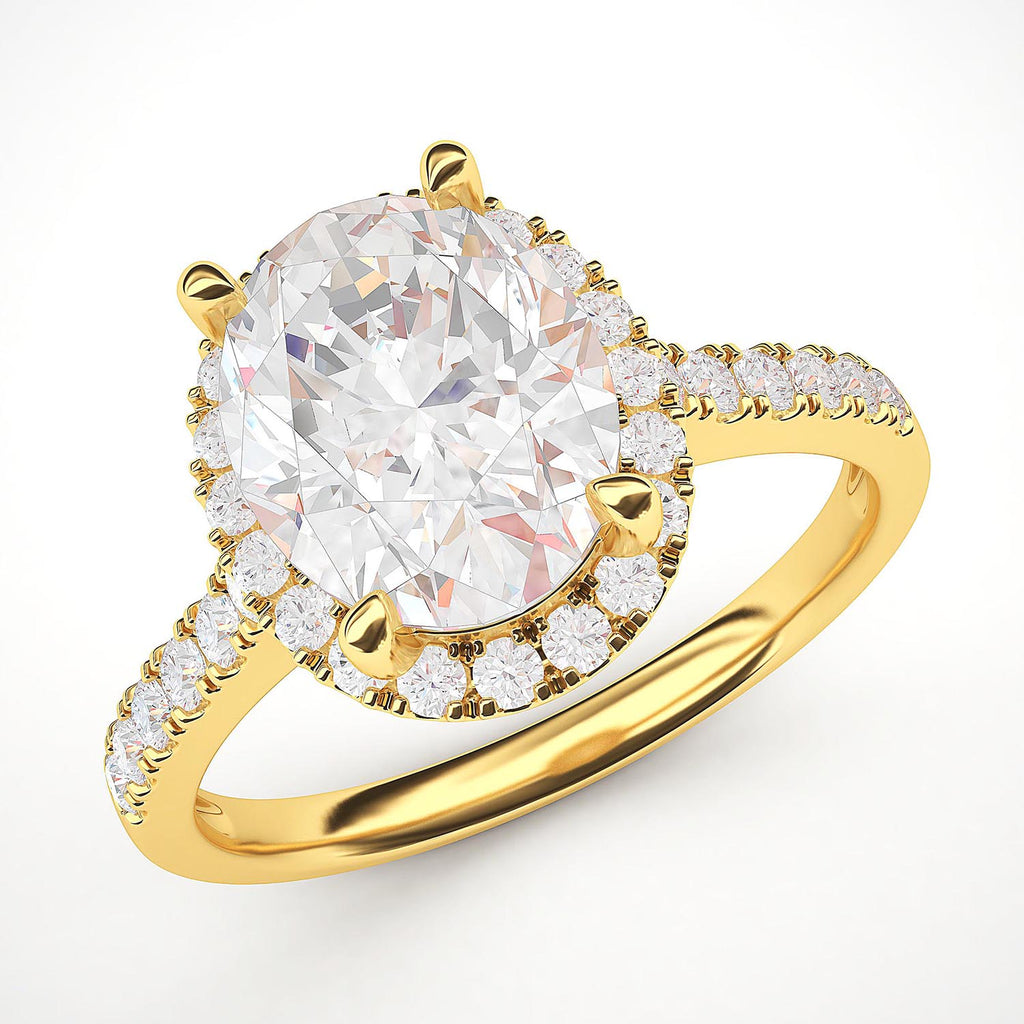 10k Yellow Gold Simulated Oval Cut Diamond Halo Engagement Ring with Side Stones Promise Bridal Ring