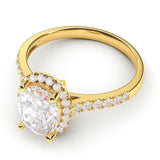 10k Yellow Gold Simulated Oval Cut Diamond Halo Engagement Ring with Side Stones Promise Bridal Ring