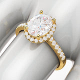 14k Yellow Gold Simulated Oval Cut Diamond Halo Engagement Ring with Side Stones Promise Bridal Ring