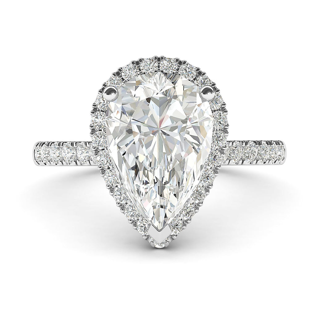 Sterling Silver Simulated Pear-Shaped Diamond Halo Engagement Ring with Side Stones Promise Bridal Ring