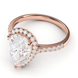 10k Rose Gold Simulated Pear-Shaped Diamond Halo Engagement Ring with Side Stones Promise Bridal Ring