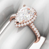 14k Rose Gold Simulated Pear-Shaped Diamond Halo Engagement Ring with Side Stones Promise Bridal Ring