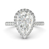 10k White Gold Simulated Pear-Shaped Diamond Halo Engagement Ring with Side Stones Promise Bridal Ring