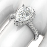 10k White Gold Simulated Pear-Shaped Diamond Halo Engagement Ring with Side Stones Promise Bridal Ring